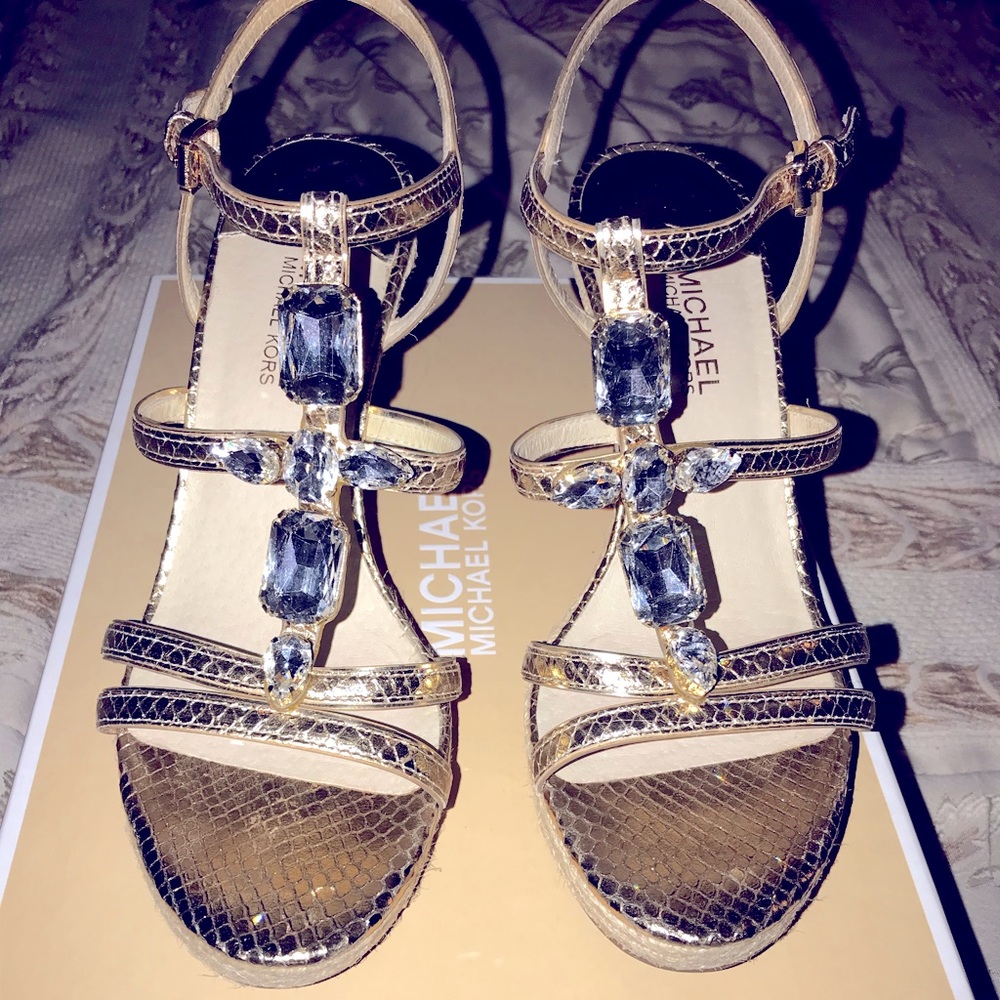 Michael Kors Jayden Wedge PaleGold Metallic Leather
